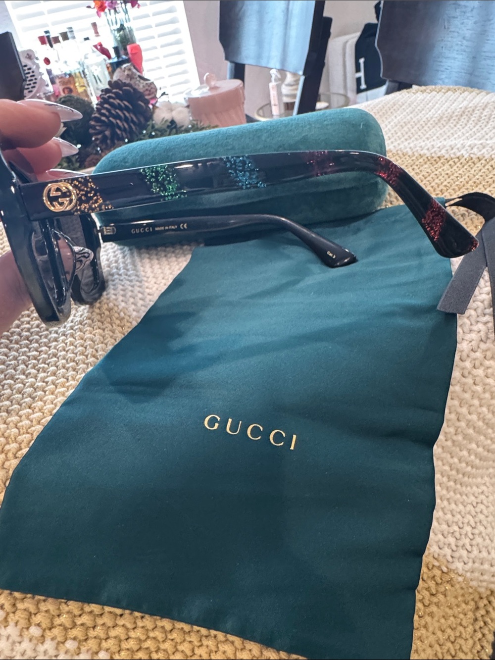 Gucci Women's Square Sunglasses with Multicolor Glitter Accents - Picture 2 of 3